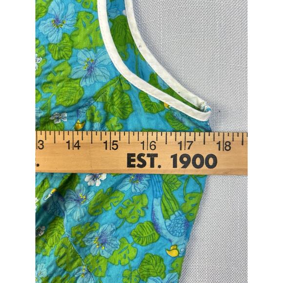 Pappagallo Dress Women 6 Blue Green Floral Textured Cotton Preppy Summer Casual - Picture 5 of 10